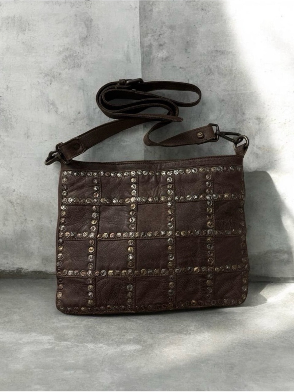 Vintage Italian Studded Leather Crossbody Bag